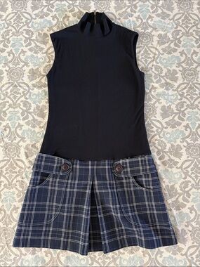 Bailey 44 Black Sleeveless Top with Navy Plaid Mini Skirt